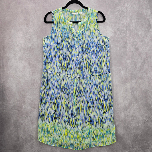 Liz Claiborne Yellow Blue Sleeveless Sheer Knee Length Spring Dress Small