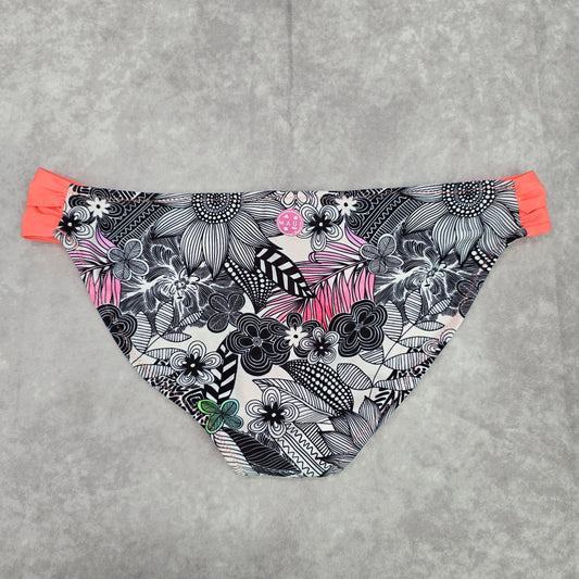 Maui and Sons Black White Pink Floral Cheeky Medium Bikini Bottom Swimwear