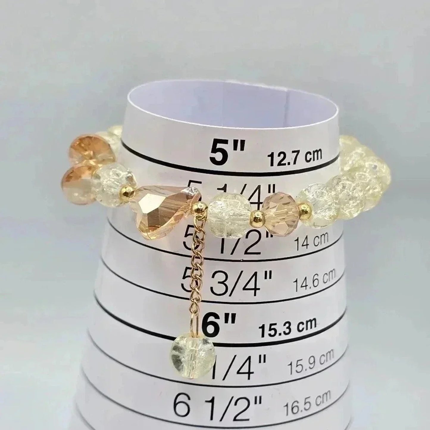 Gold Clear Bead Link Chain Stretch Elastic Bracelet B8