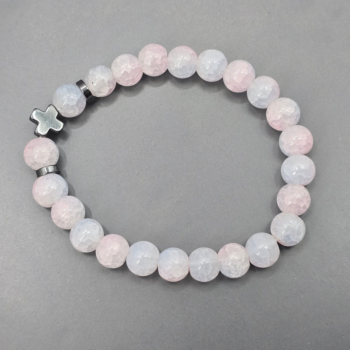 Zara Pink Blue Gray Bead Cross Elastic Bracelet Fashion Jewelry NWOT JB4-4