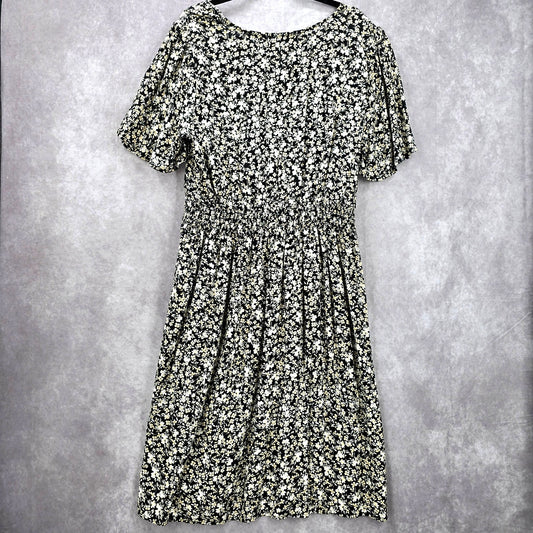 Luxology Black White Floral Flare V Neck Midi Short Sleeve Lace Dress Plus 3XL