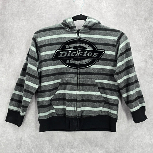 Dickies Gray Black Stripes Fleece Hoodie Full Zip Jacket Coat VTG Y2K Large L 7
