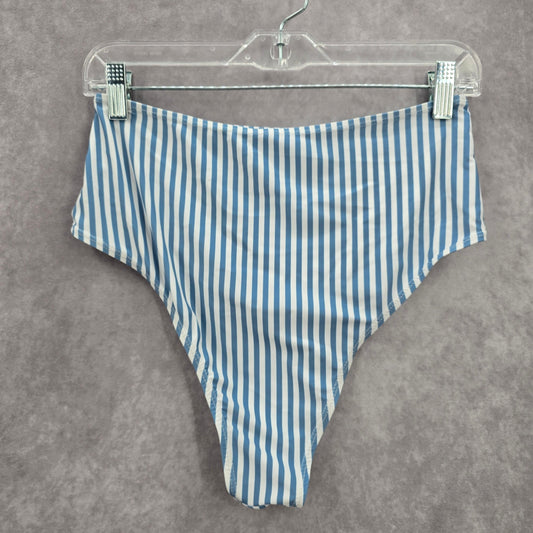 Blue White Stripe Bikini High Waisted Bottom Swimwear Medium