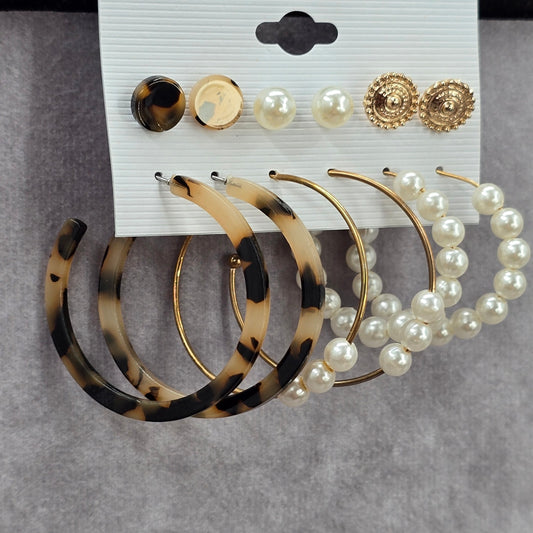 Pearl Hoop Stud Gold Brown Dangle Fashion Jewelry Earrings NWT JB2-59