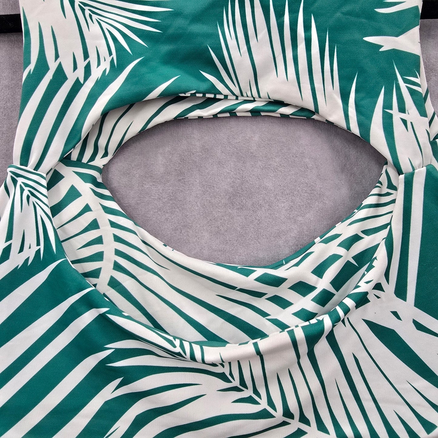 Green White Tropical Leaf Cutout Padded Bikini Top Swimwear Medium