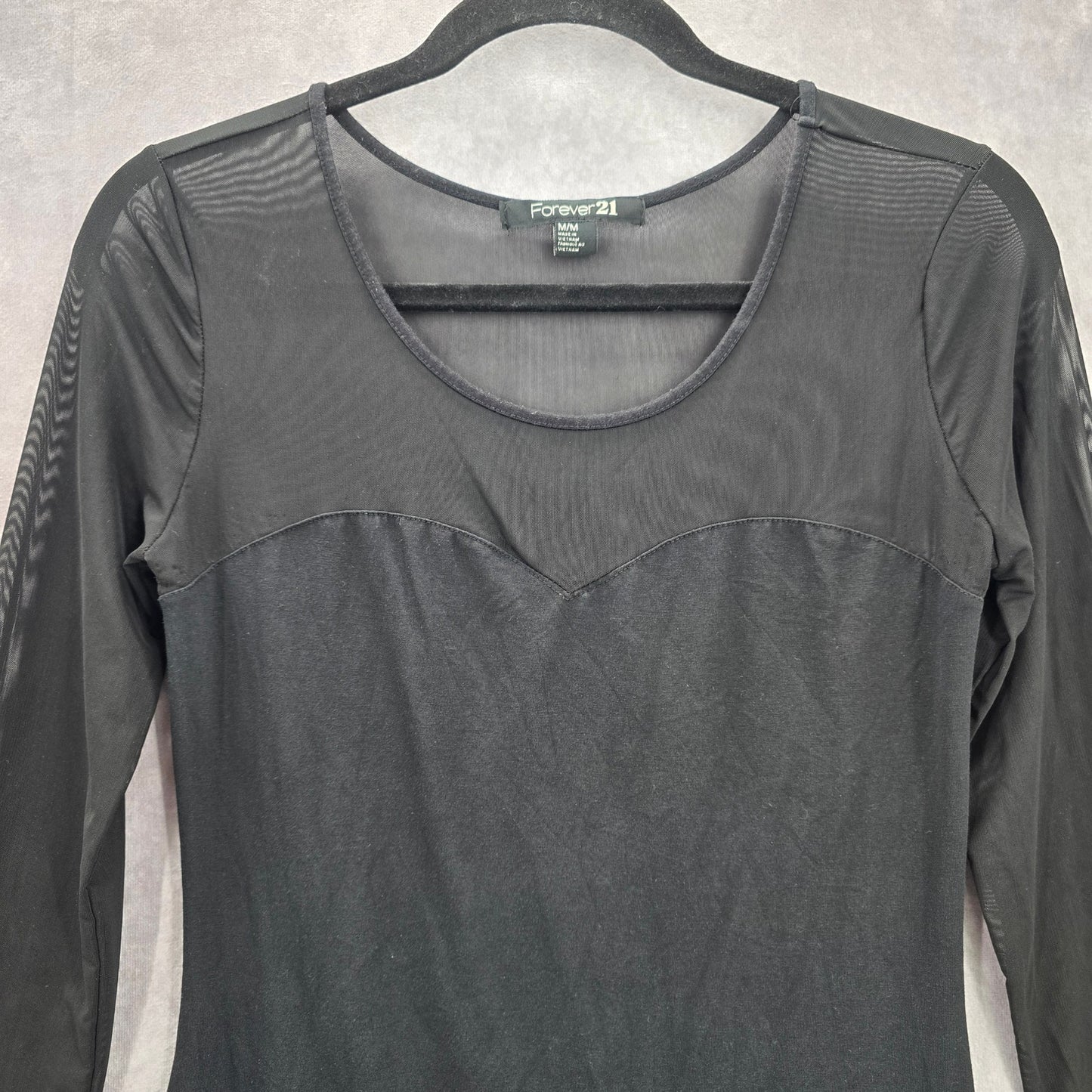 Forever 21 Black Long Sleeve Mini Short Mesh Sheer Bodycon Dress Medium