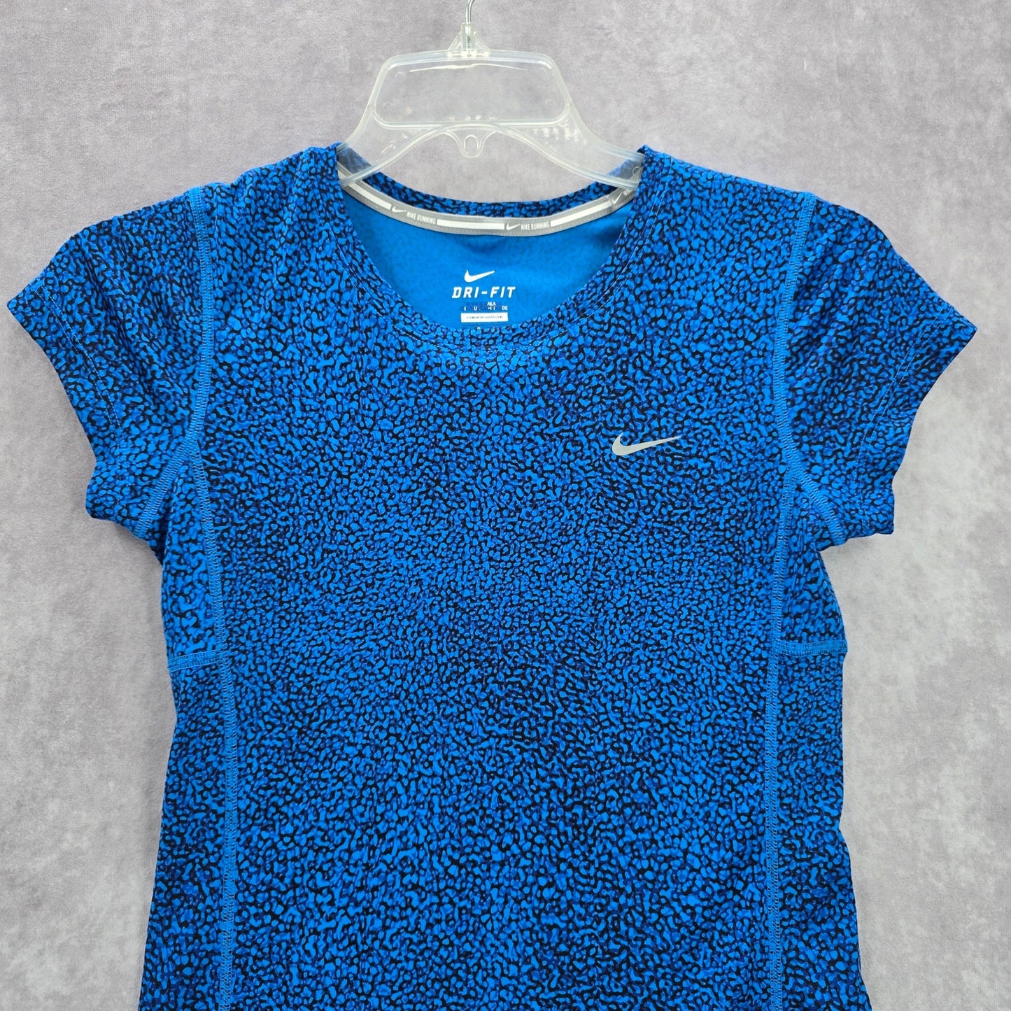 Nike Di Fit Blue Black Print Short Sleeve Active Running Tshirt XS Extra Small