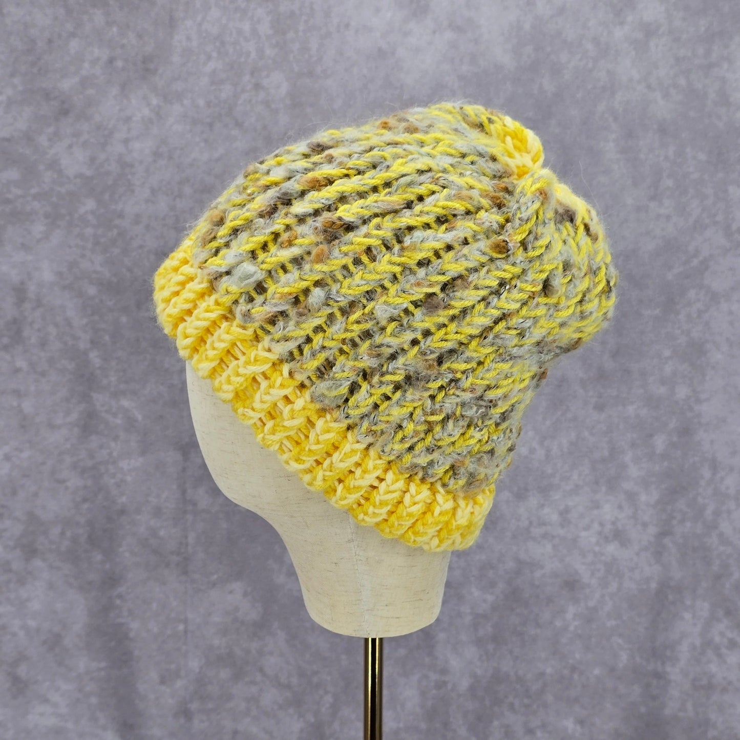 Yellow White Crochet Knit Bucket Cap Hat Fun Vintage Y2K Funky Beanie
