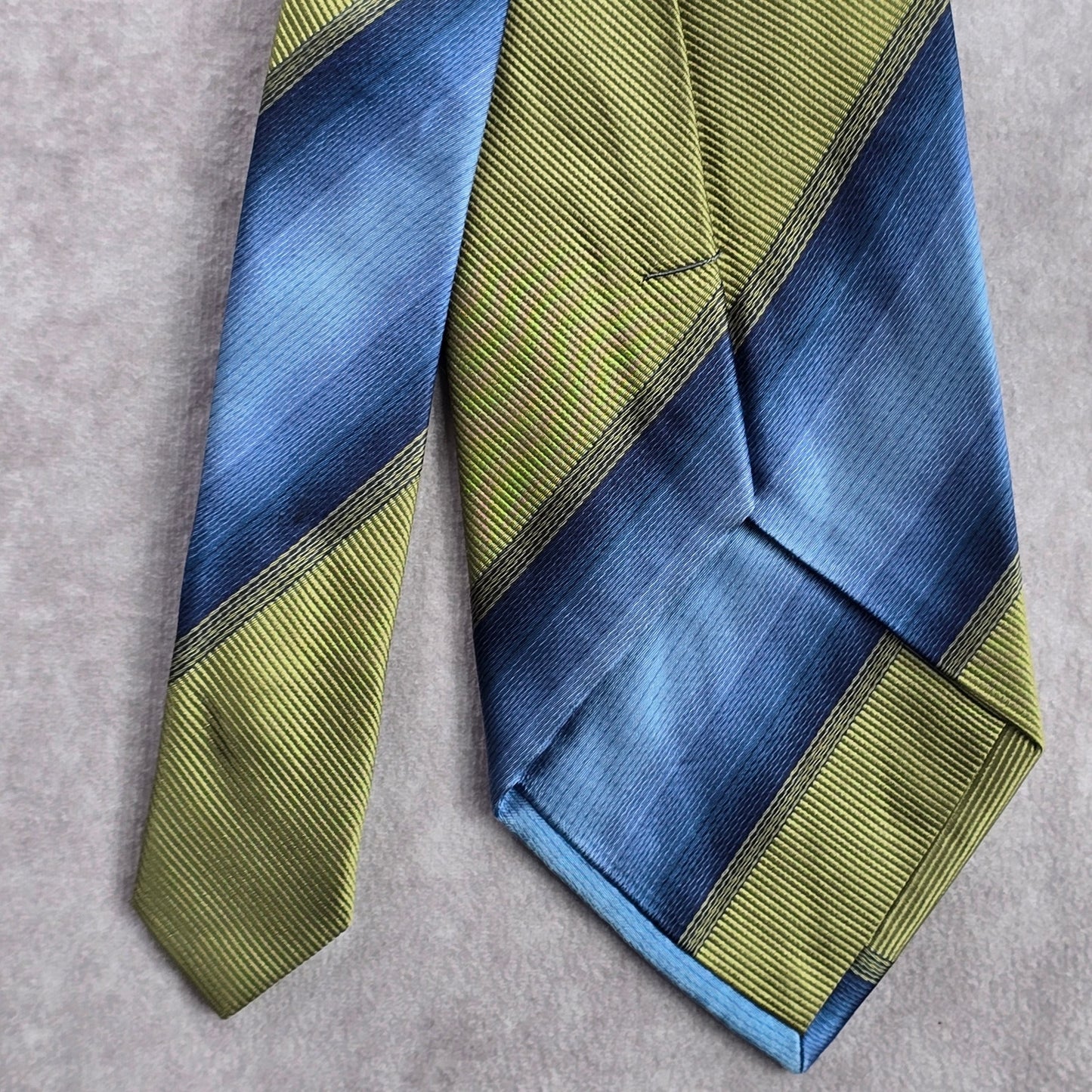 Kenneth Cole New York Green Blue Striped Silk Executive Neck Tie Men's
