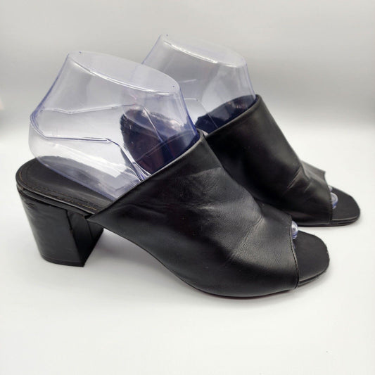 Tally Weijl Black Leather Mules Slide Pump Heels Shoes Sandals Size 38