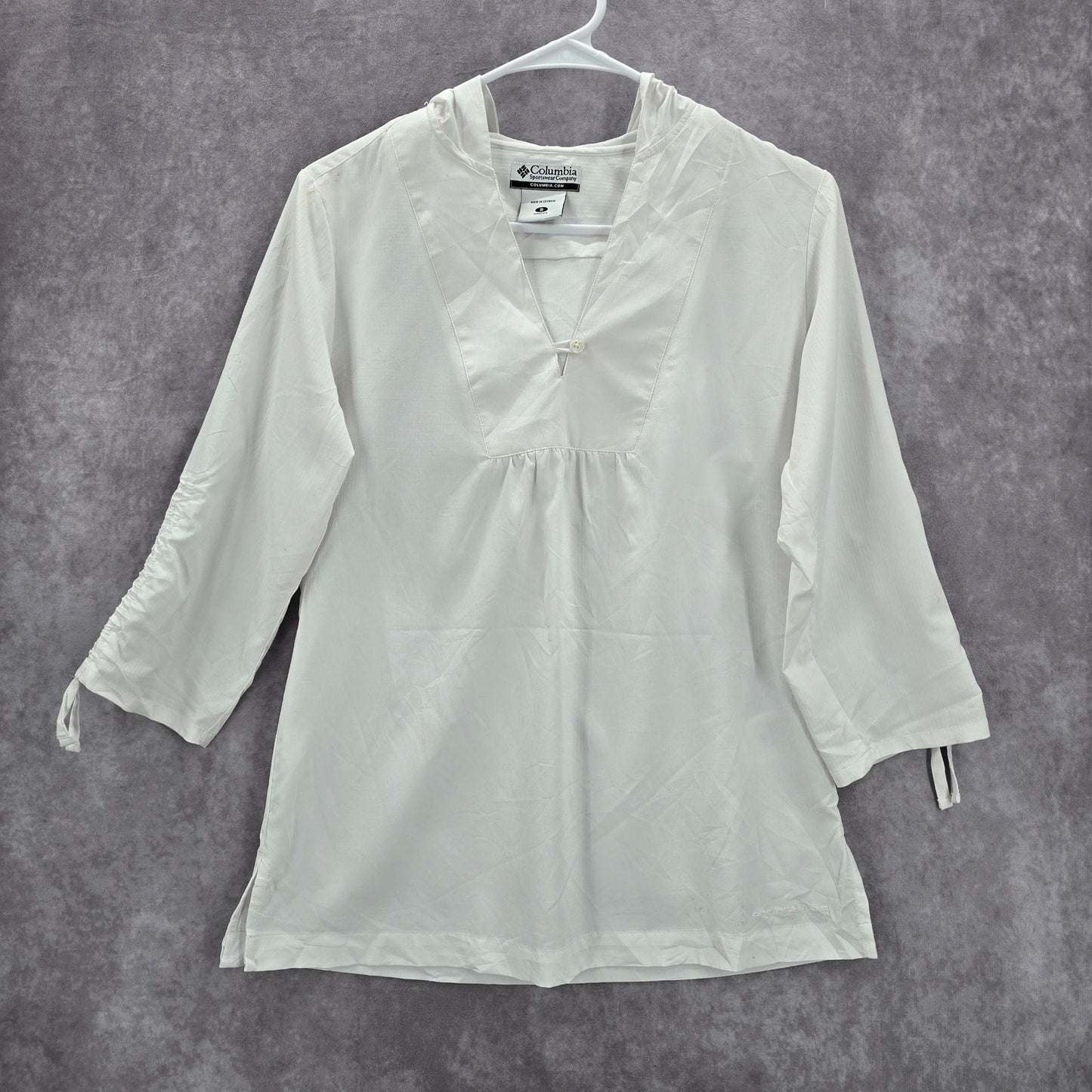Columbia Sportswear White Hoodie Blouse Top Active Quarter Sleeve Shirt S Small