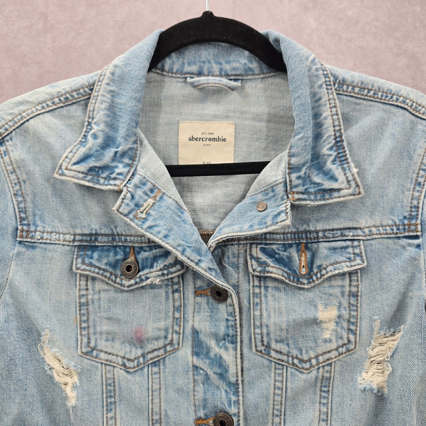 Abercrombie Kids Blue Distress Demin Jeans Button Long Sleeve Jacket Small 10