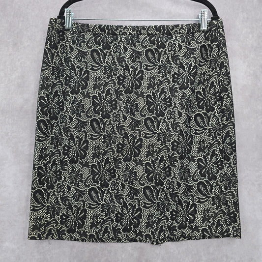 078. Dressbarn Black Floral Executive Pencil Mini Skirt Plus 14