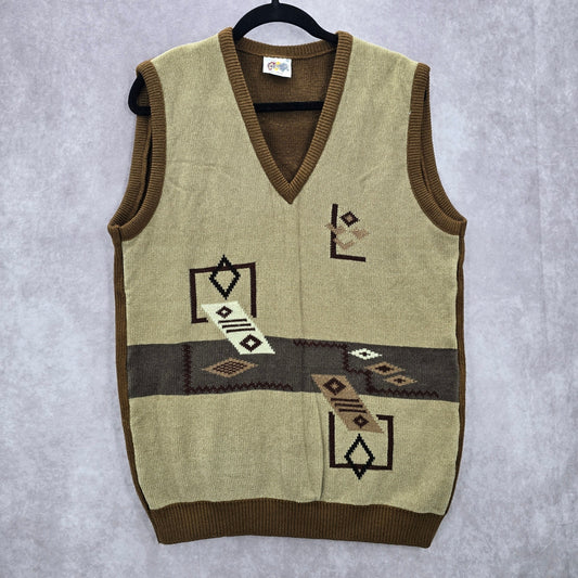 Lcooltex Brown Western Tribal Sleeveless Vintage Y2K Knit Wear Vest Extra Large