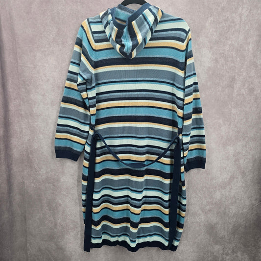 Liz Claiborne Blue Stripe Button Hoodie Knit Long Sweater Cardigan Small
