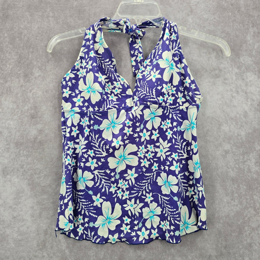 131. Purple Floral Halter Padded Tie Swimwear Tankini XL Extra Large