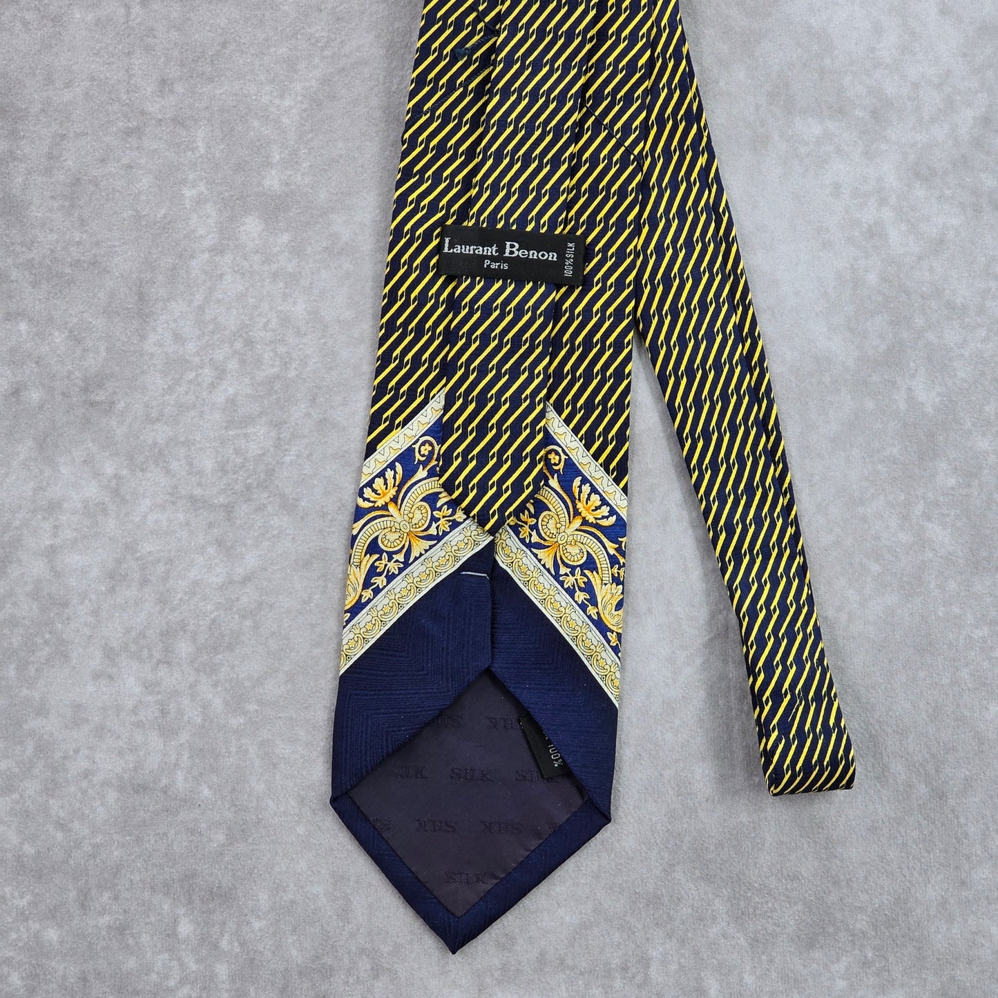 Laurant Benon Paris Gold Blue Royal Silk Floral Executive Neck Tie Men's