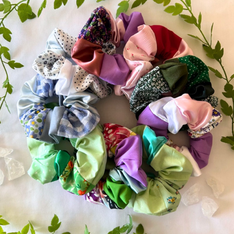 12 Handmade Scrunchies Bundle Mixed Lot Satin Silk Hair Ties Accessories Gift