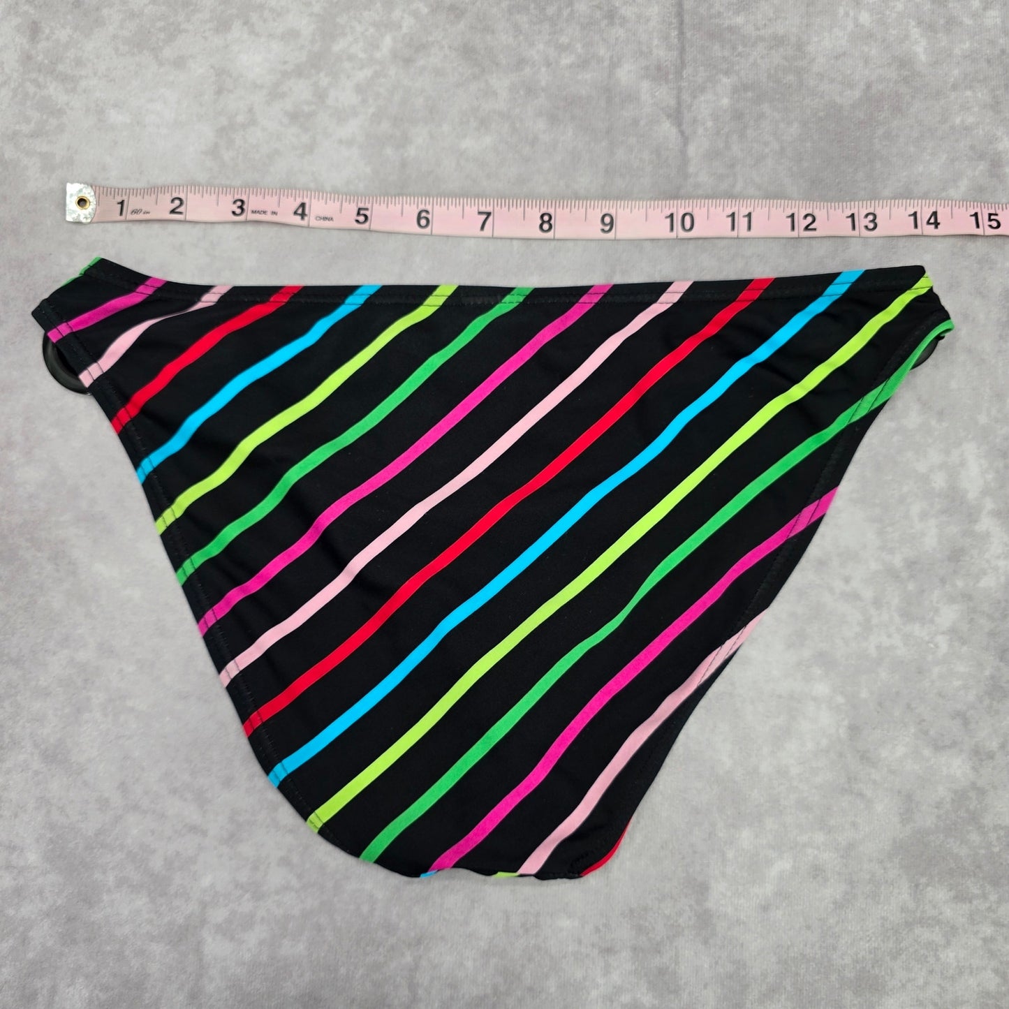 Malibu Dream Girl Black Red Pink Stripe Cheeky Bikini Bottom Swimwear Medium