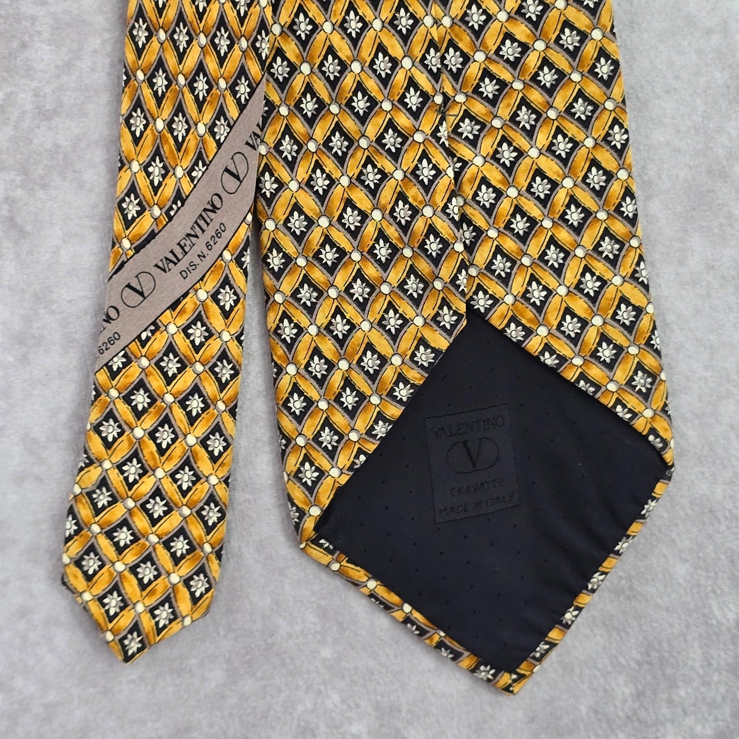 Valentino Italy Yellow Diamond Floral Executive Geometric Silk Neck Tie Men's