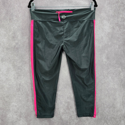 Gray Pink Active Crop Capri Stretch Sports Bottoms Leggings Pants L Large