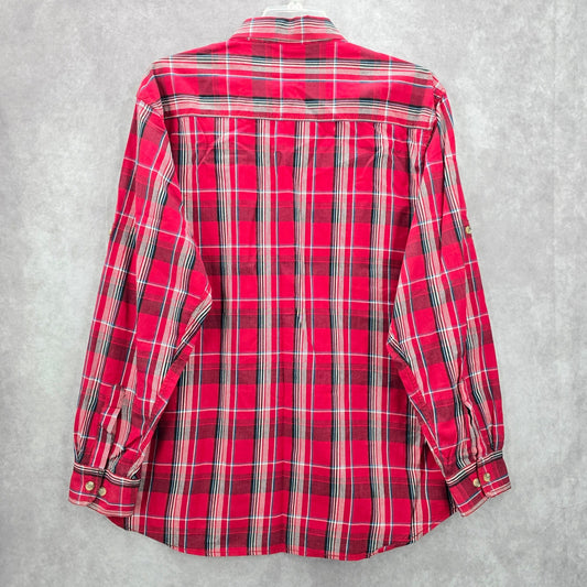 Haggar Red Plaid Mens Button Down Work Casual Long Sleeve Dress Shirt XL
