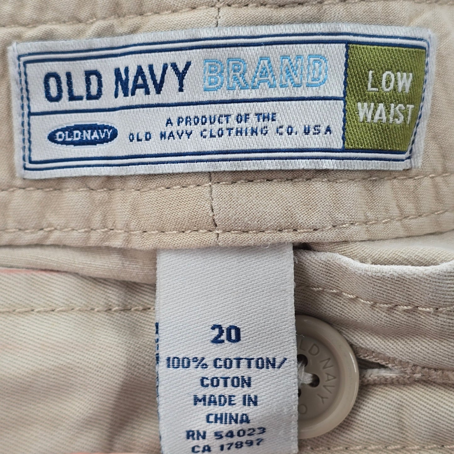 Old Navy Tan Khaki Low Waist Cotton Bottoms Pants Shorts Plus 20