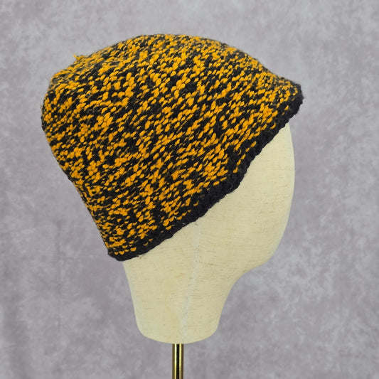 Yellow Black Crochet Knit Bucket Cap Hat Fun Vintage Y2K Funky Beanie