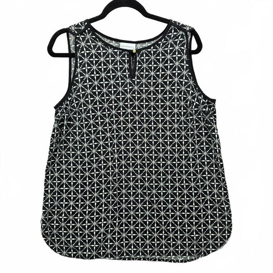 Liz Claiborne Black White Floral Sleeveless Tunic Top Shirt Blouse Medium