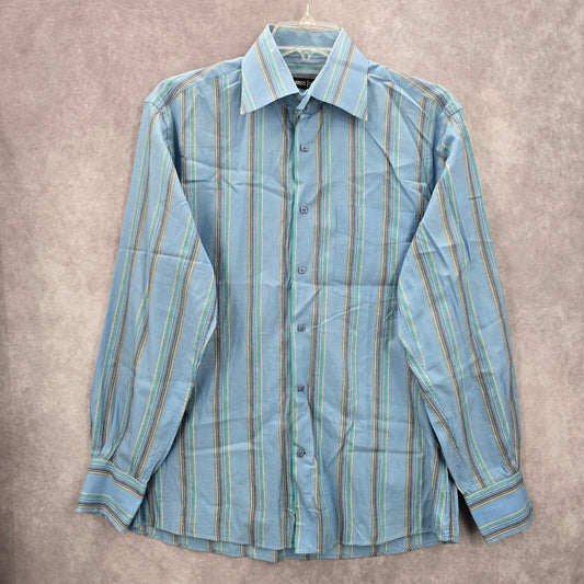 Artisti Italiani Blue Stripe Mens Button Down Long Sleeve Cotton Dress Shirt XL