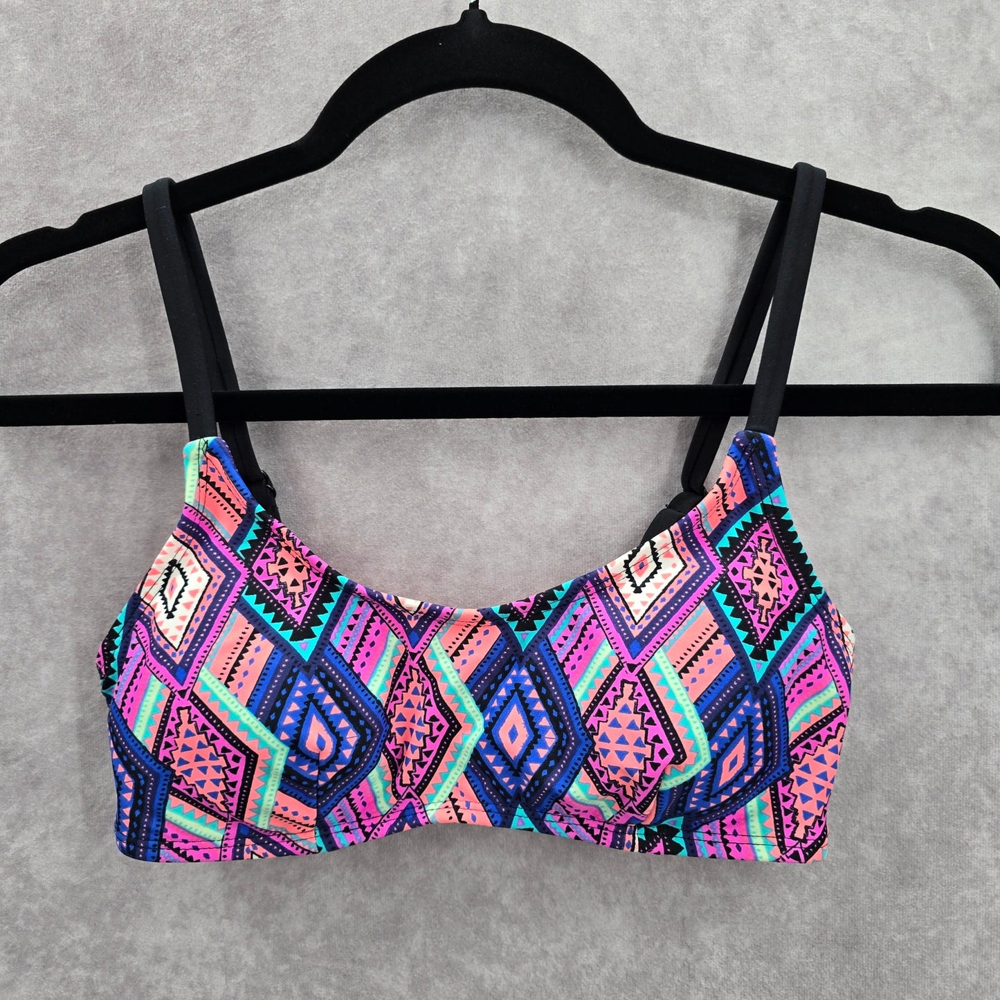 Xhilaration Black Geometric Boho Y2K Padded Adjustable Strap Bikini Top Small