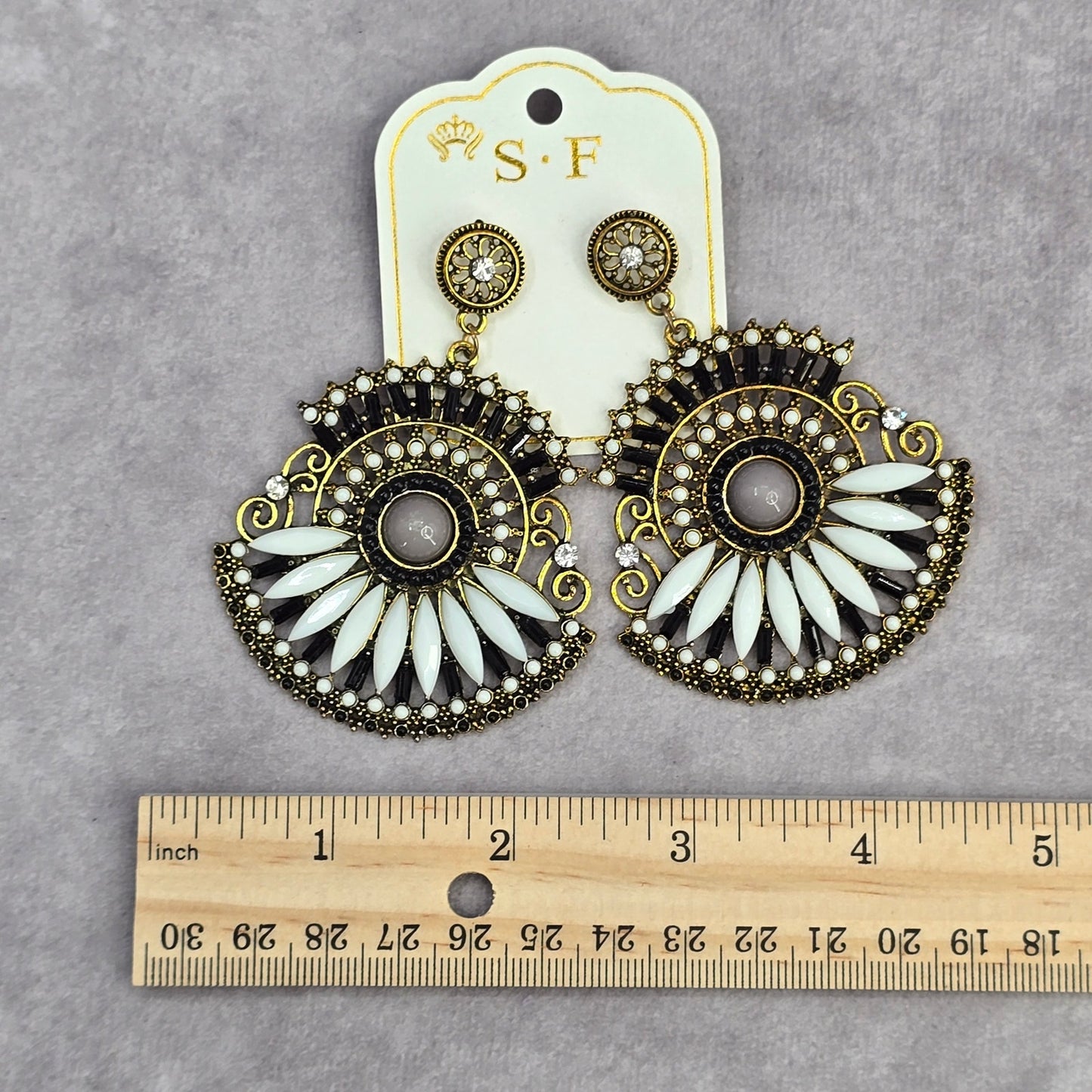 Gold Gray White Boho Floral Dangle Stud Gems Fashion Jewelry Earrings NWT JB2-35