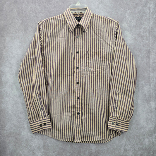 Dockers Button Down Long Sleeve Stripe Purple Cream Work Mens Shirt Medium