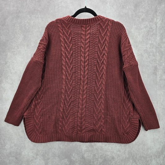 Natural Reflection Red Pullover Knit Long Sleeve Cardigan Sweater Medium