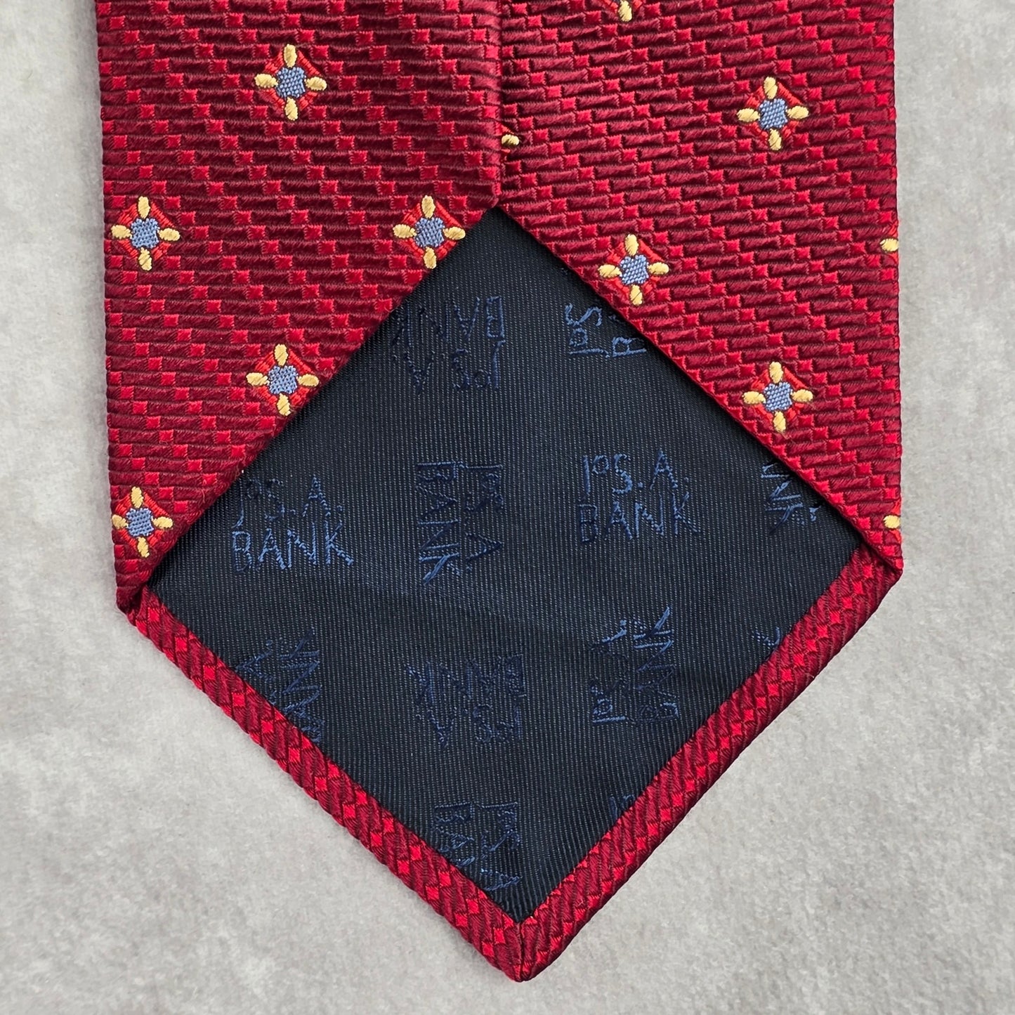 Jos. A. Bank Red Blue Floral Weave Geometric Silk Executive Italy Neck Tie Men's