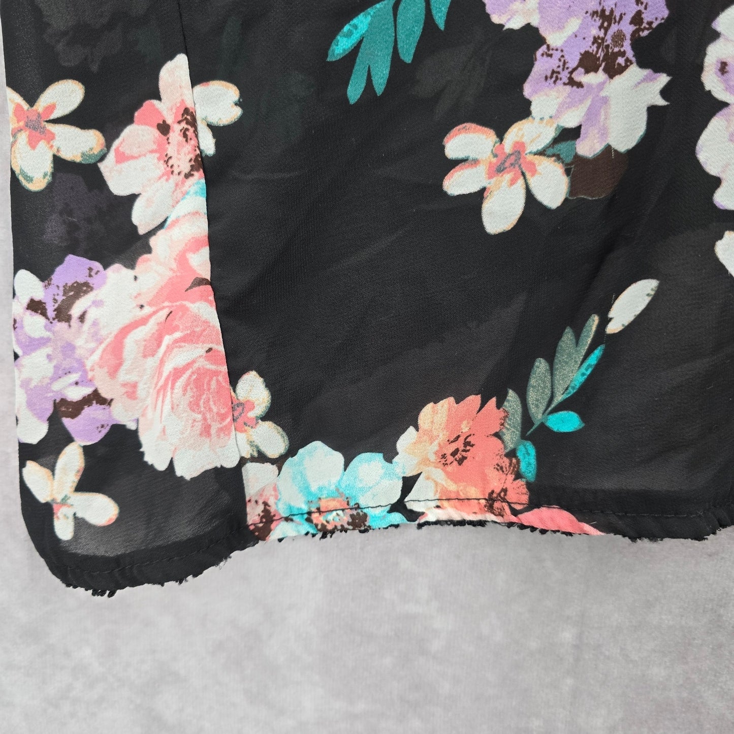 Xhilaration Black Floral Sheer Boho Flowy Beach Swim Cover Up Duster Kimono L/XL