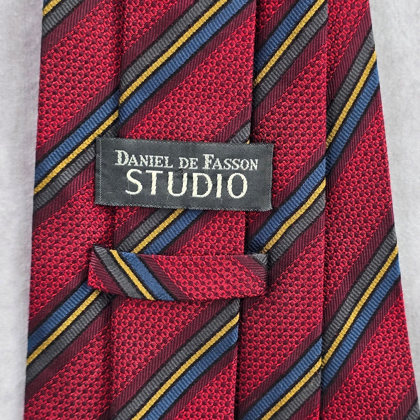 Daniel De Fasson Studio Red Blue Stripe Plaid 100% Silk Men's Neck Tie NWOT