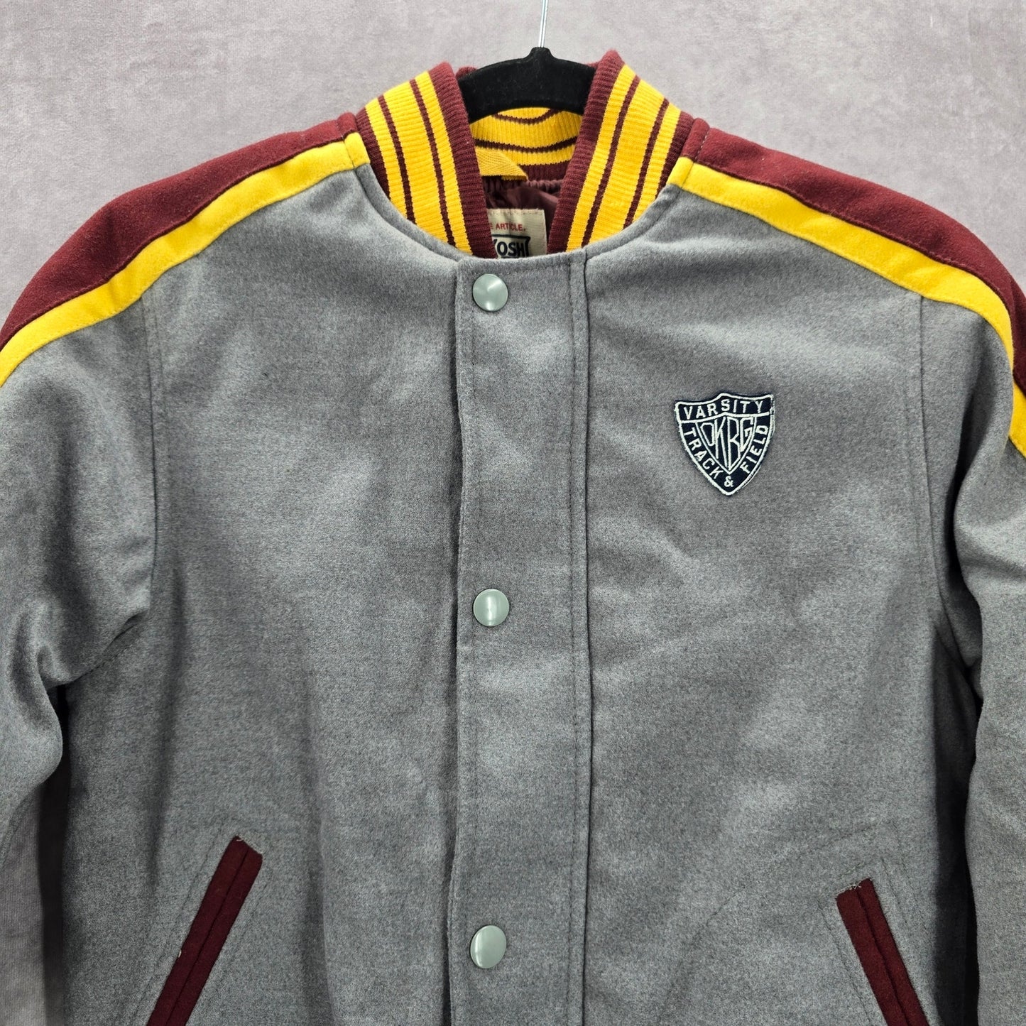 OshKosh B'gosh Gray Stripe Quilt VTG Varsity Track Field Bomber Coat Jacket L 12