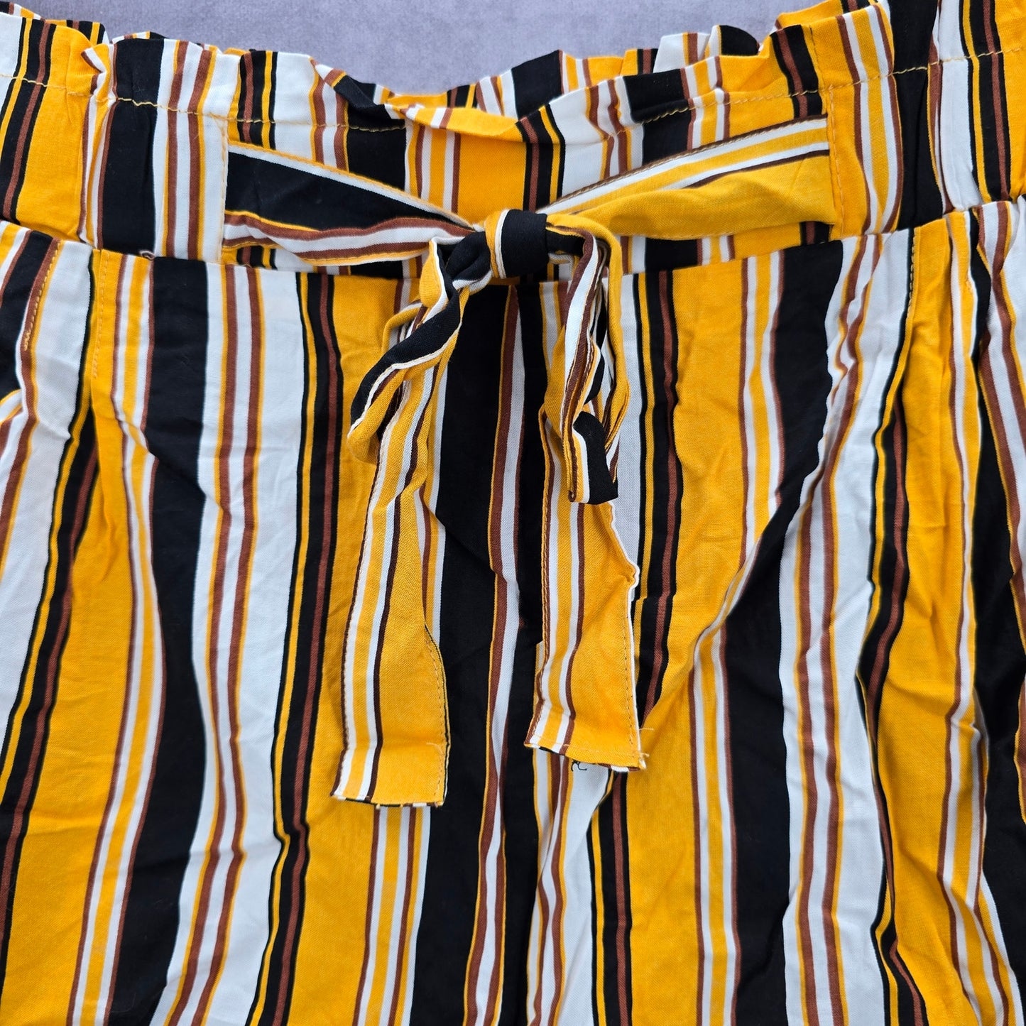Ambiance Apparel Yellow Stripe Pullon Tie Funky Ruffle Pants Shorts Plus 2X