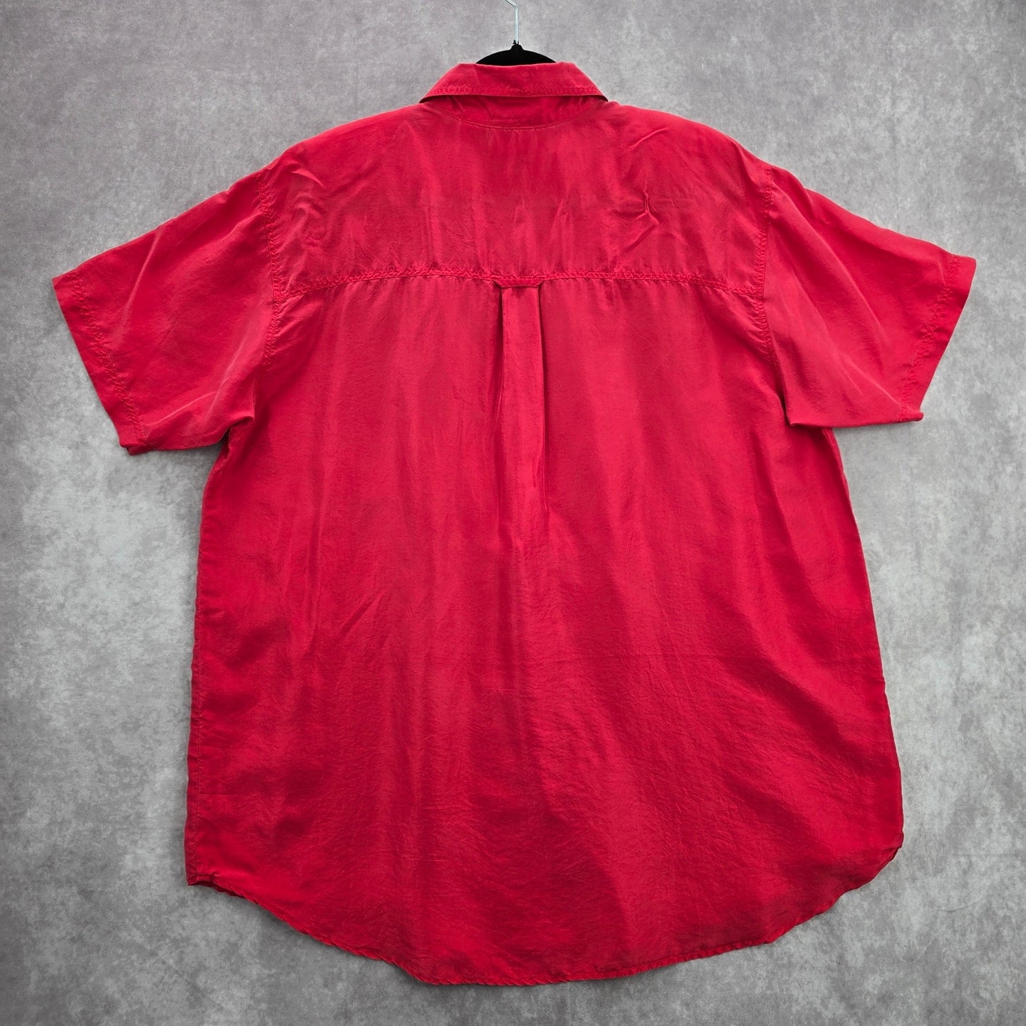 Backroad Blues Red Button Short Sleeve Vintage Retro Silk Top Shirt Plus 20W