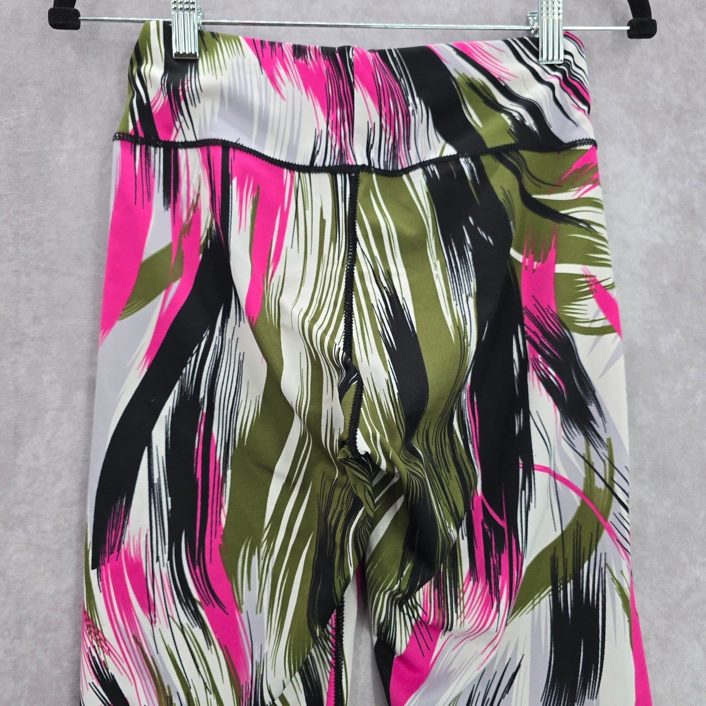 Black Green Pink Cropped Brush Stroke Activewear Legging Yoga Pant Bottoms M/L