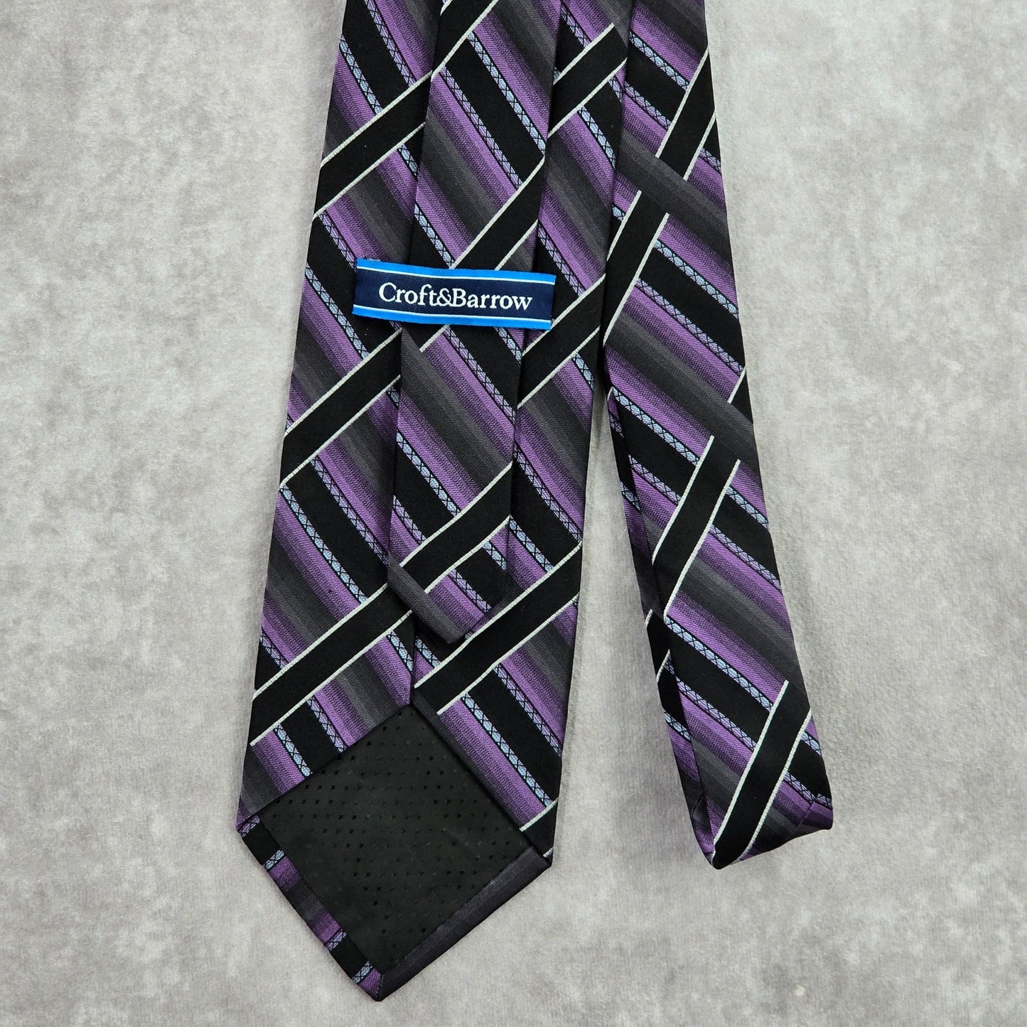 Croft & Barrow Purple Black Plaid Tartan Geometric Silk Men's Neck Tie