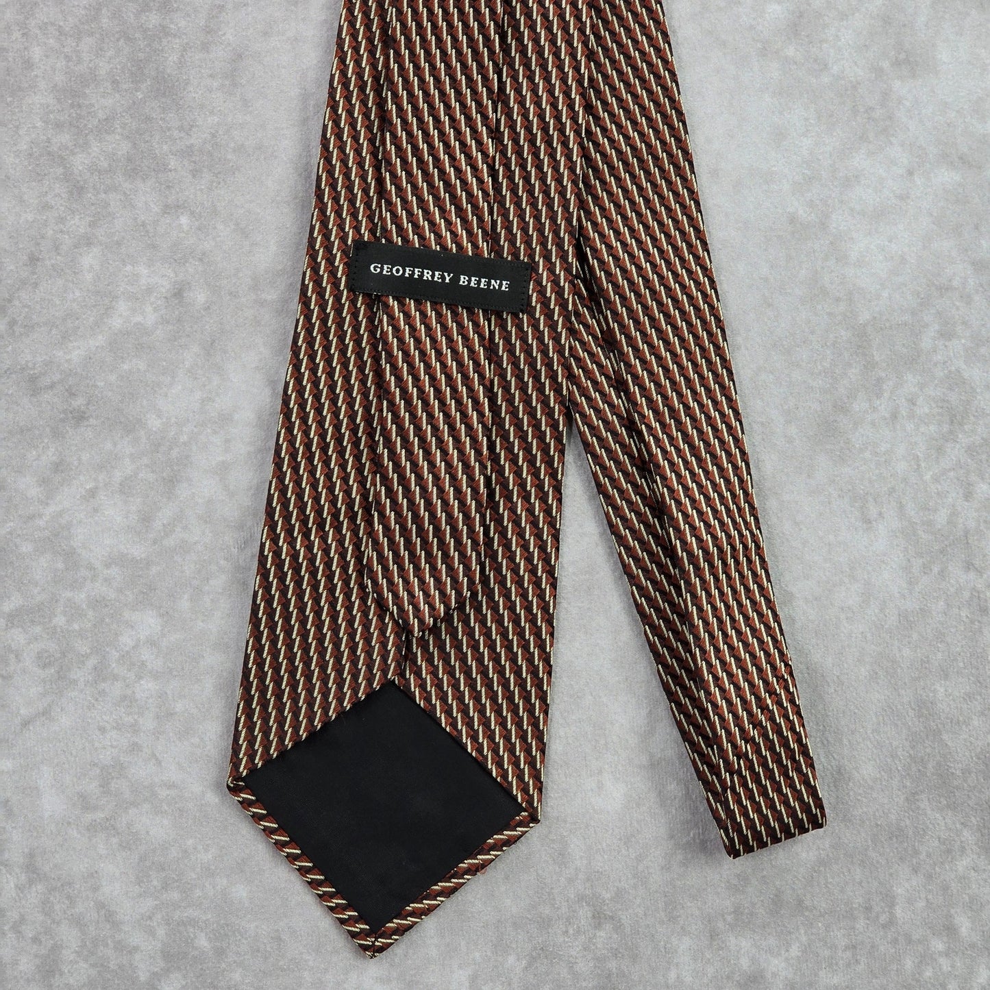 Geoffrey Beene Brown Black White Geometric 100% Silk Men's Neck Tie NWOT
