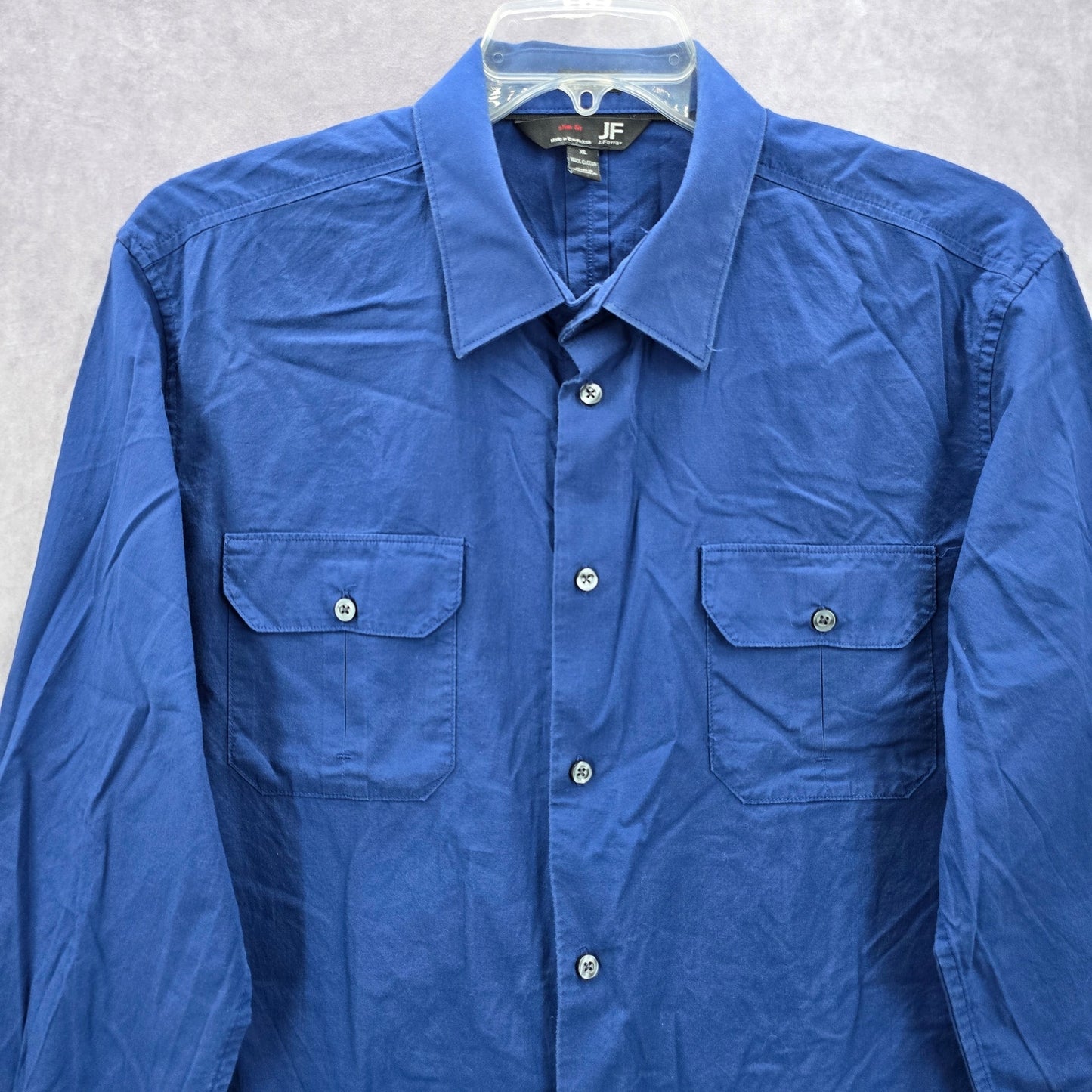 J Ferrar Blue Slim Fit Cotton Button Down Long Sleeve Work Mens Shirt XL