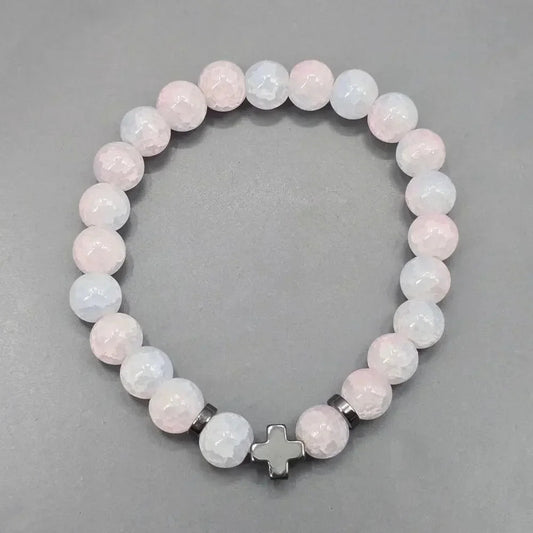 Pink Blue Gray Bead Cross Elastic Boho Retro Bracelet Fashion Jewelry JB4-4