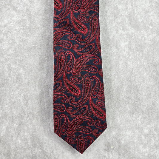 Pronto Plomo Platinum Red Blue Floral Paisley 100% Silk Men's Neck Tie