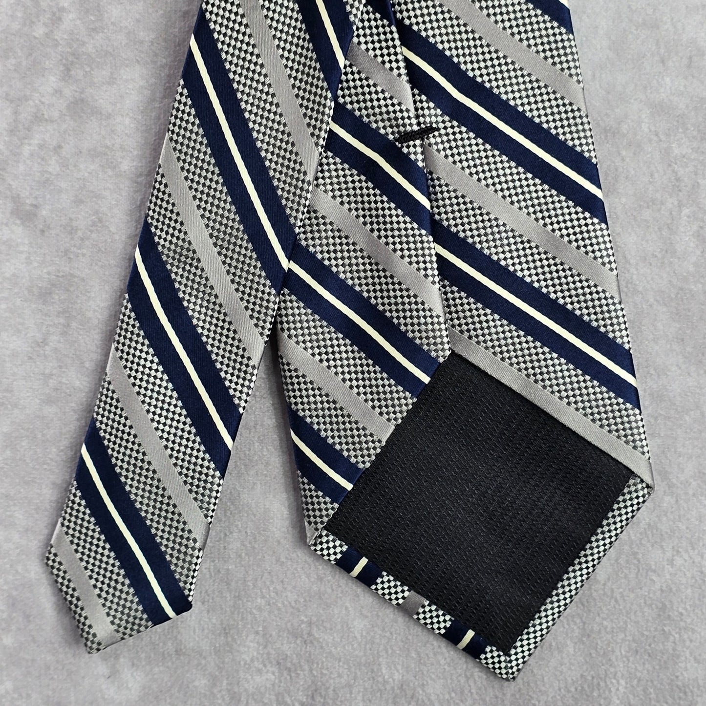 Enro Gray Silver Blue Stripe Repp Executive Geometric Silk Neck Tie Men's