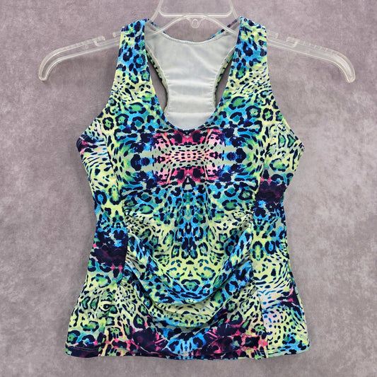 Green Multi Animal Print Padded Racerback Swimwear Tankini Top Extra Small XS