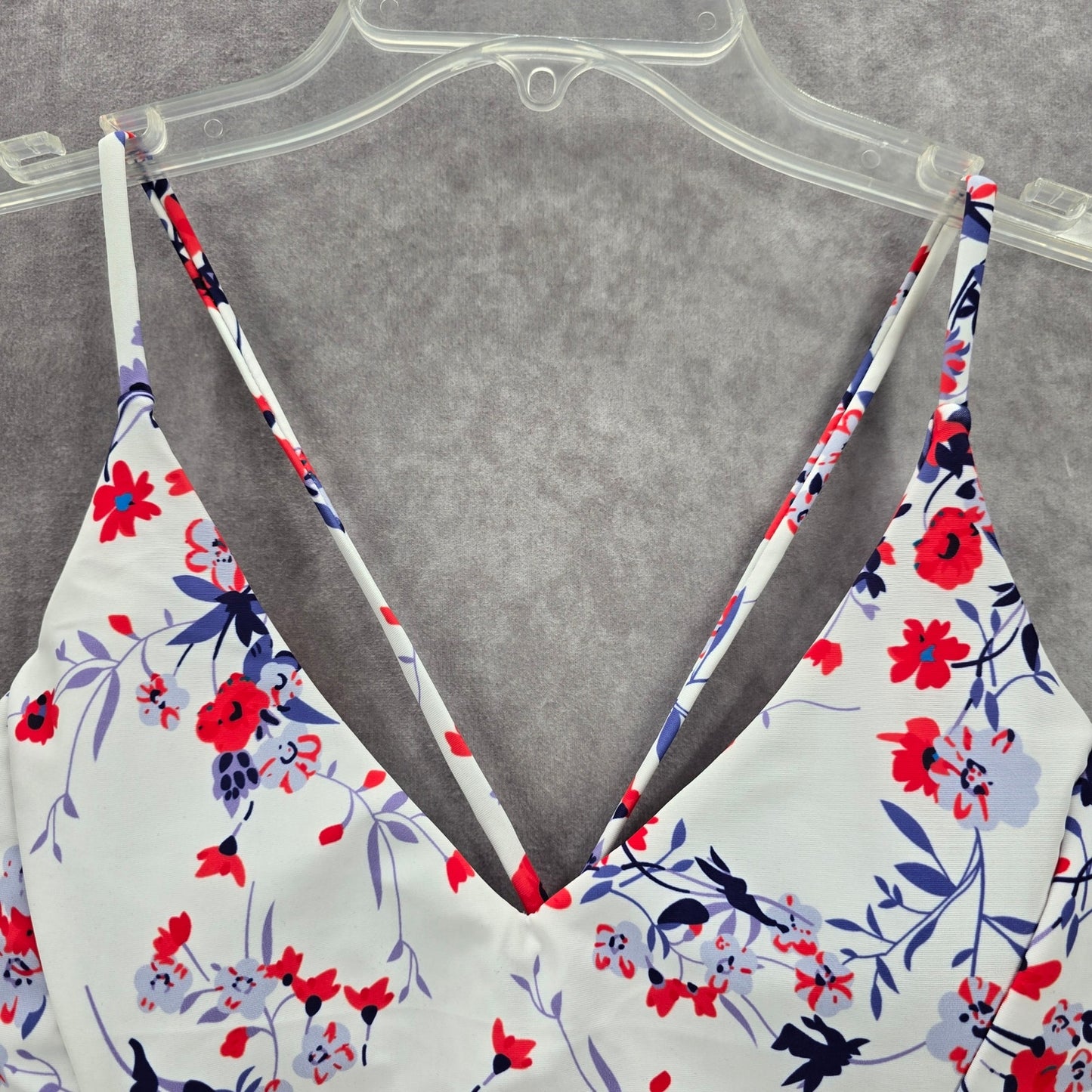 White Purple Floral Crisscross String Padded Swimwear Bikini Top L Large