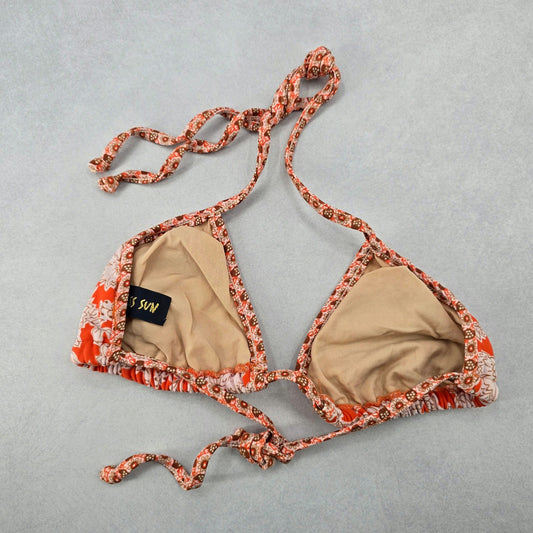 Endless Sun Orange Floral Triangle Tie Beach Bikini Bralette Swim Top S Small